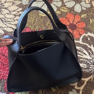 Vegan Leather Classic Black Women's Top-Handle Purse